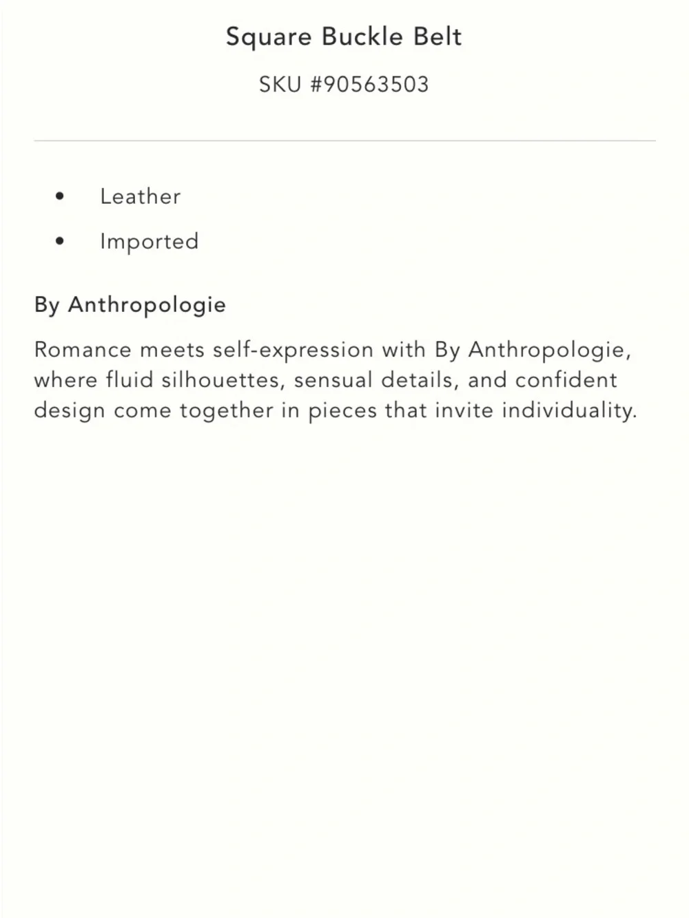 Anthropologie Square Buckle Leather Belt NWT